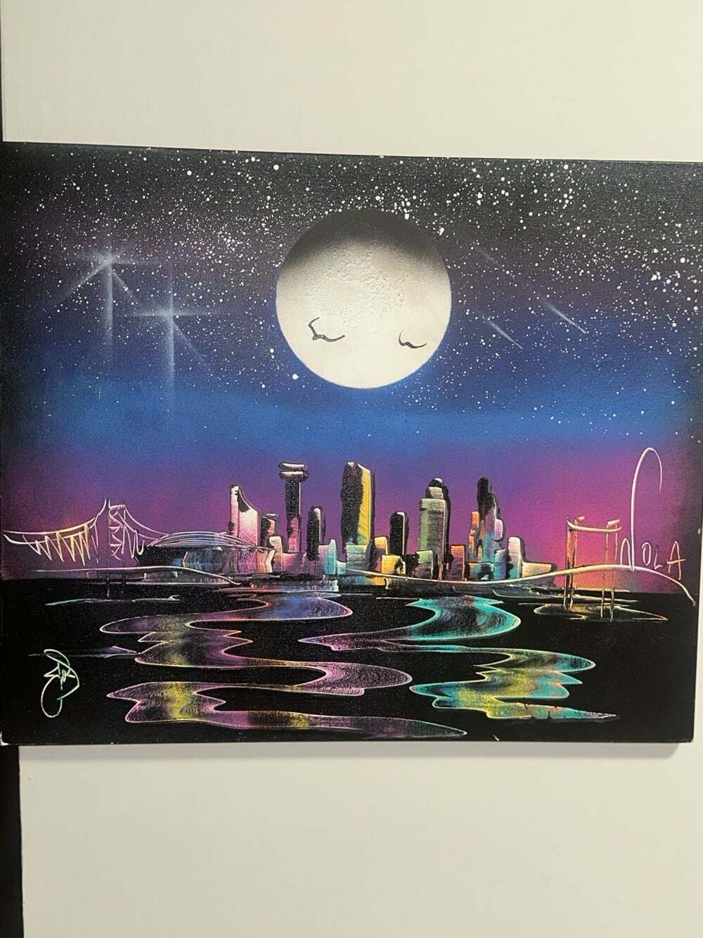NOLA Skyline Spray Paint Art on Canvas